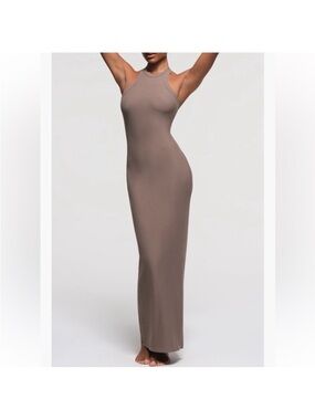 SKIMS Taupe Ribbed High-Neck Maxi Dress
